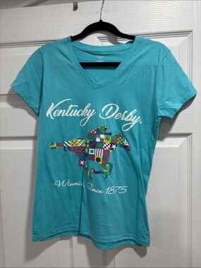 Women's Turquoise Blue V-Neck Graphic Tee